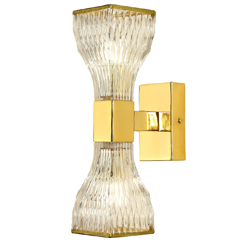 Бра с двумя плафонами из рельефного стекла GLASS HORN Gold Прозрачный Золотой Бра с двумя плафонами из рельефного стекла GLASS HORN Gold Прозрачный Золотой в Грозном | Loft Concept