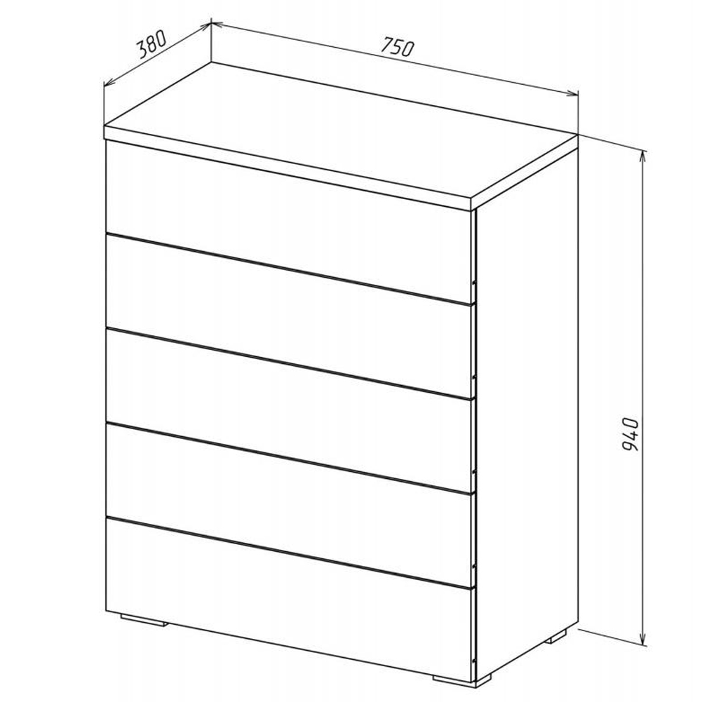 Комод с белым глянцевым фасадом с 5-ю ящиками Grace of Furniture  в Грозном