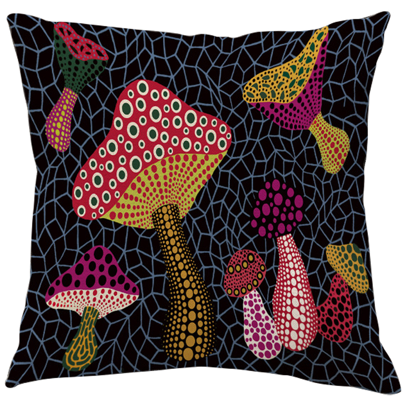 Декоративная подушка Yayoi Kusama Mushrooms Мульти Черный Декоративная подушка Yayoi Kusama Mushrooms Мульти Черный в Грозном | Loft Concept