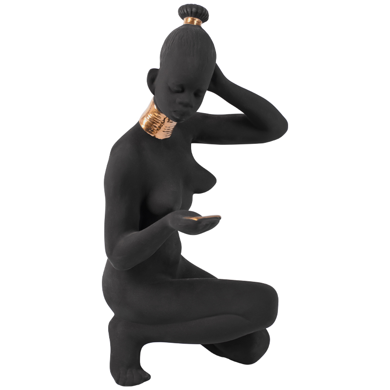Статуэтка African Woman Sitting Statuette Черный Золотой Статуэтка African Woman Sitting Statuette Черный Золотой в Грозном | Loft Concept