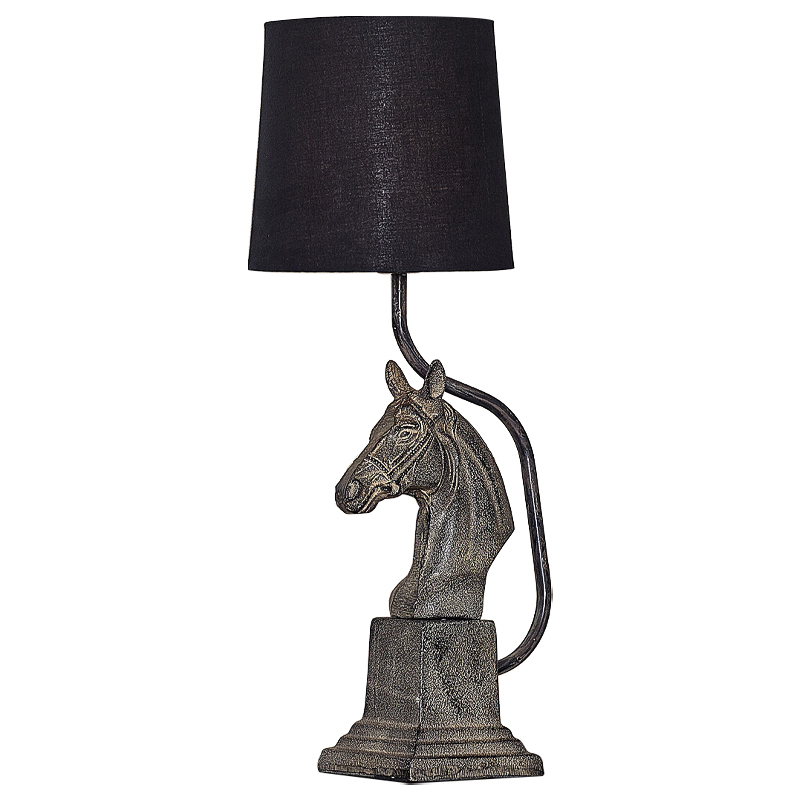 Настольная лампа с абажуром Lampshade Horse Sculpture Черный Металлик винтаж Настольная лампа с абажуром Lampshade Horse Sculpture Черный Металлик винтаж в Грозном | Loft Concept