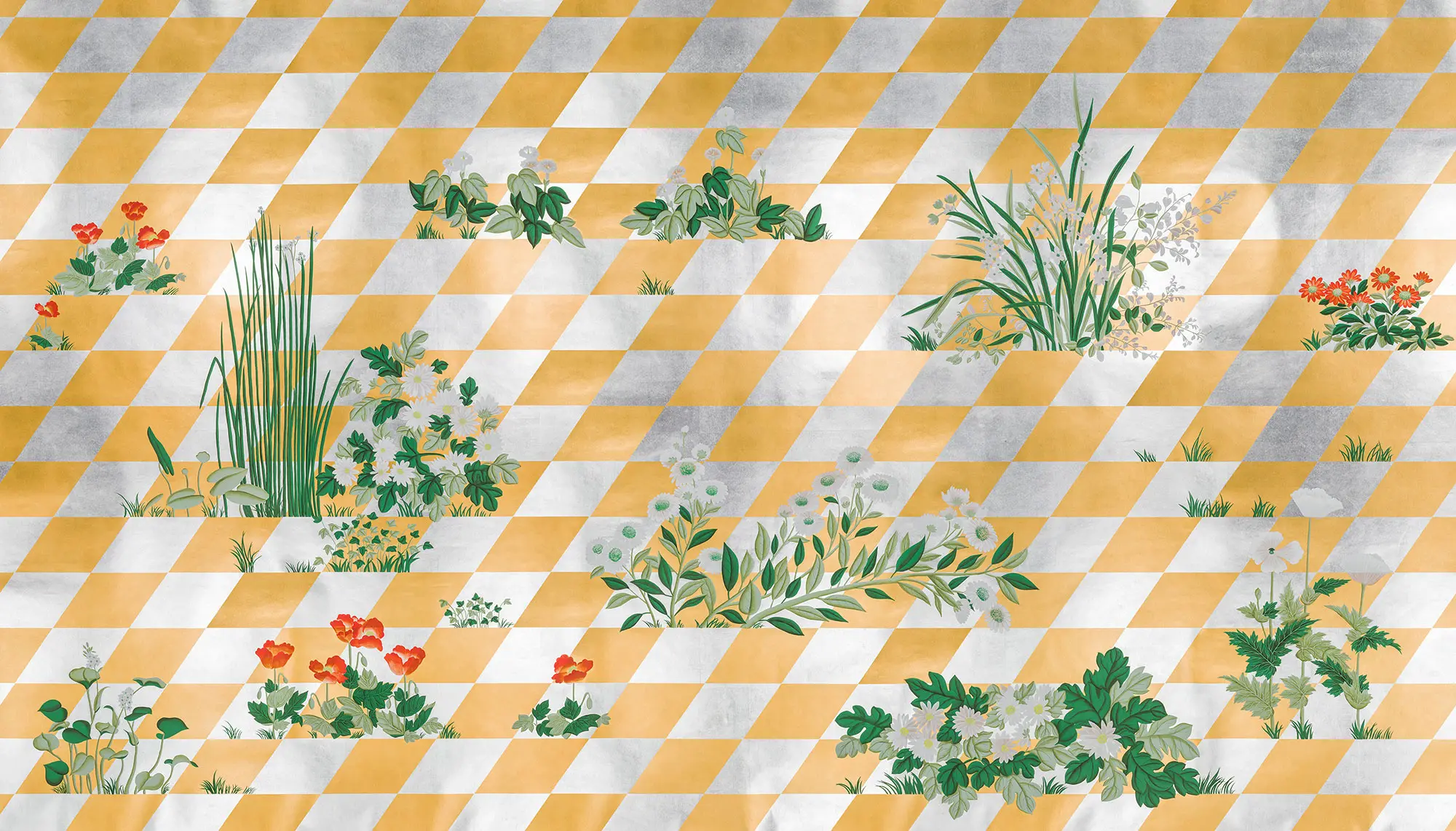 Обои ручная роспись Tiled Meadow Original colourway on Egyptian Gold gilded paper Обои ручная роспись Tiled Meadow Original colourway on Egyptian Gold gilded paper - постер Loft-Concept в Грозном