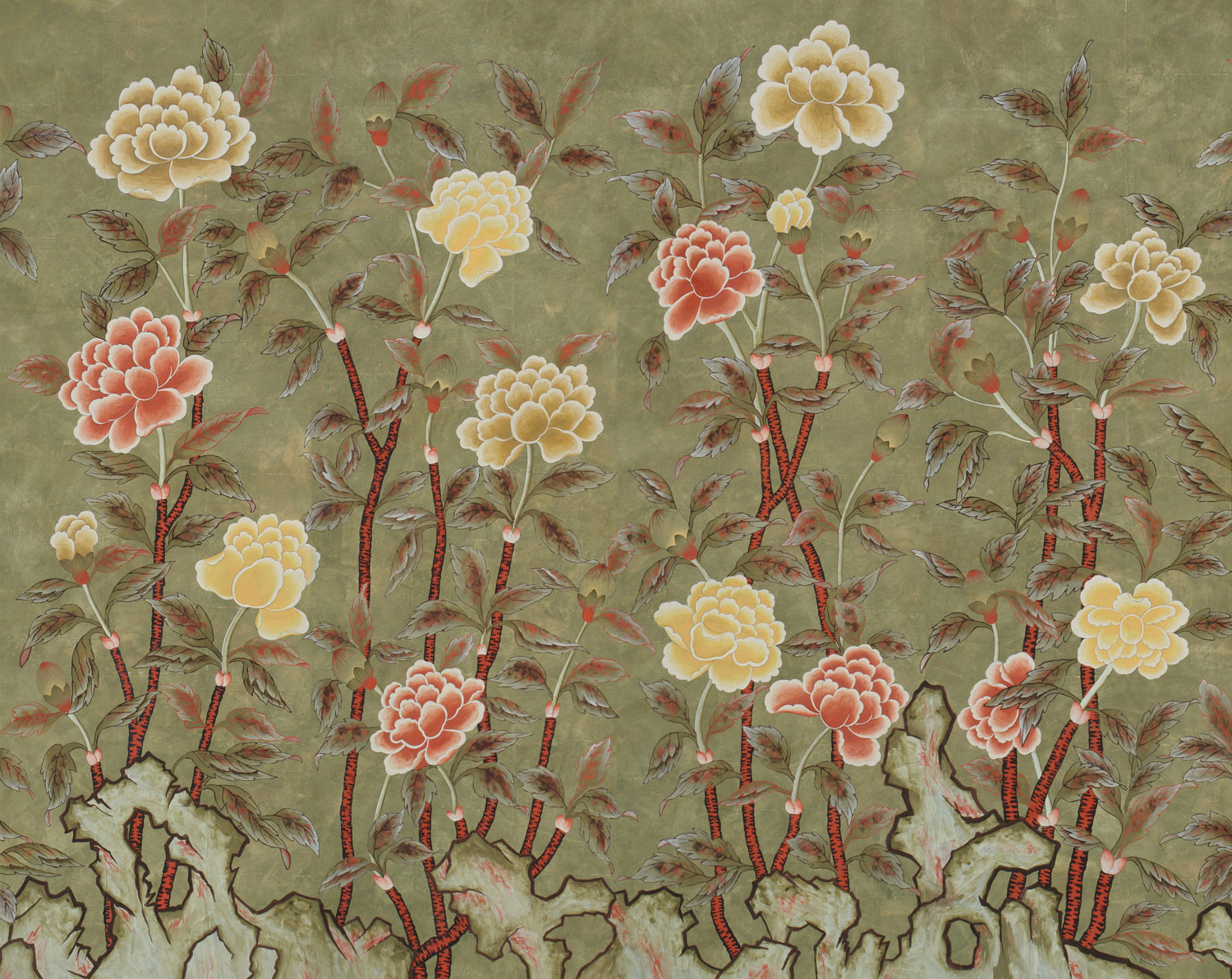 Обои ручная роспись Korean Peony Colourway SC-50 on Edo Cannella India tea paper Обои ручная роспись Korean Peony Colourway SC-50 on Edo Cannella India tea paper - постер Loft-Concept в Грозном