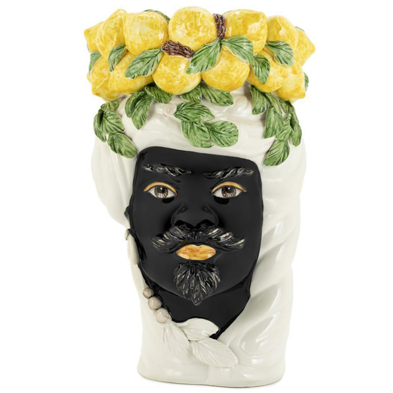 Ваза Vase Lemon Head Man White Белый Черный Желтый Зеленый Ваза Vase Lemon Head Man White Белый Черный Желтый Зеленый в Грозном | Loft Concept