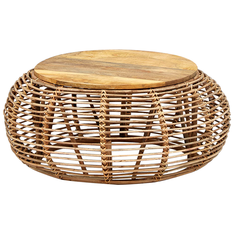 Плетеный кофейный стол с деревянной столешницей Wicker Wood Coffee Table Древесина Плетеный кофейный стол с деревянной столешницей Wicker Wood Coffee Table Древесина в Грозном | Loft Concept