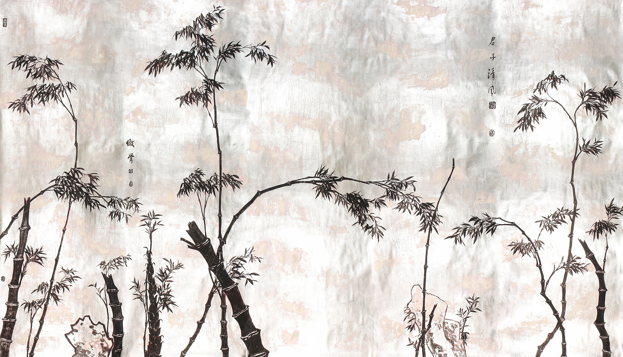 Обои ручная роспись Bamboo Quicksilver on Tarnished Silver gilded paper Обои ручная роспись Bamboo Quicksilver on Tarnished Silver gilded paper - постер Loft-Concept в Грозном