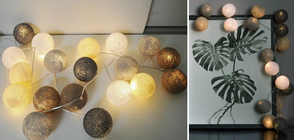 Гирлянда хлопковые фонарики Сotton Ball Sand-Grey - Loft-Concept в Грозном