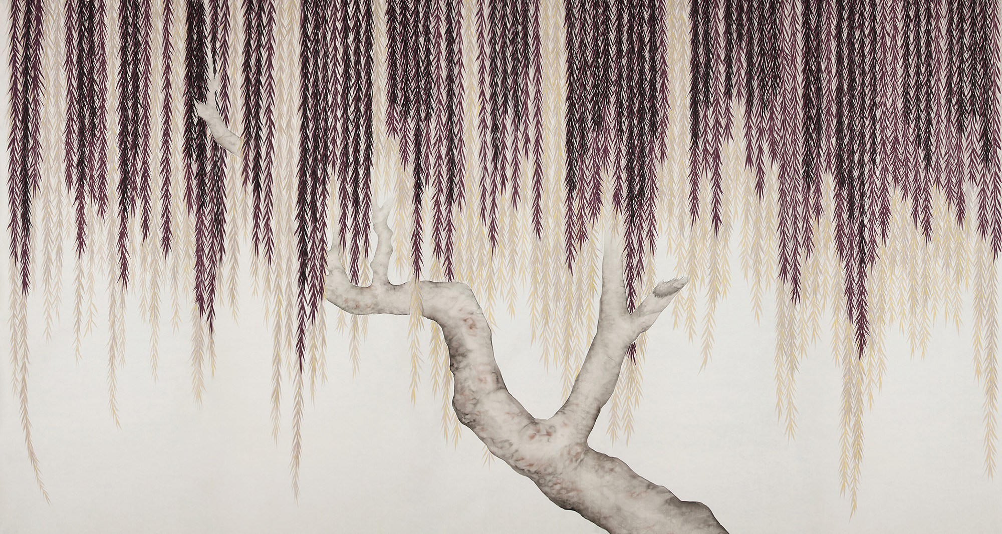 Обои ручная роспись Willow Boysenberry on Bleached White dyed silk Обои ручная роспись Willow Boysenberry on Bleached White dyed silk - постер Loft-Concept в Грозном
