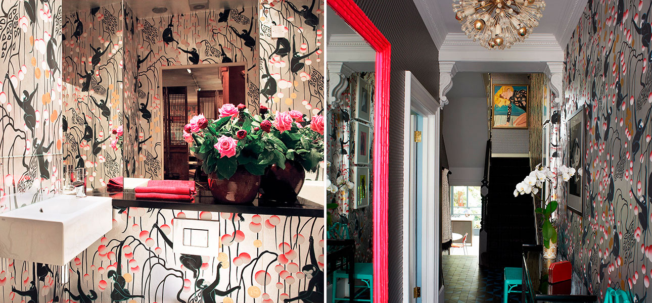 Обои ручная роспись Deco Monkeys Hunter on Sterling Silver gilded paper - фото