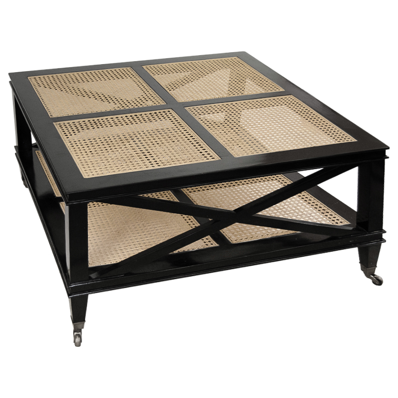 Кофейный стол Jacqueline Wicker Shelves Черный Бежевый Кофейный стол Jacqueline Wicker Shelves Черный Бежевый в Грозном | Loft Concept