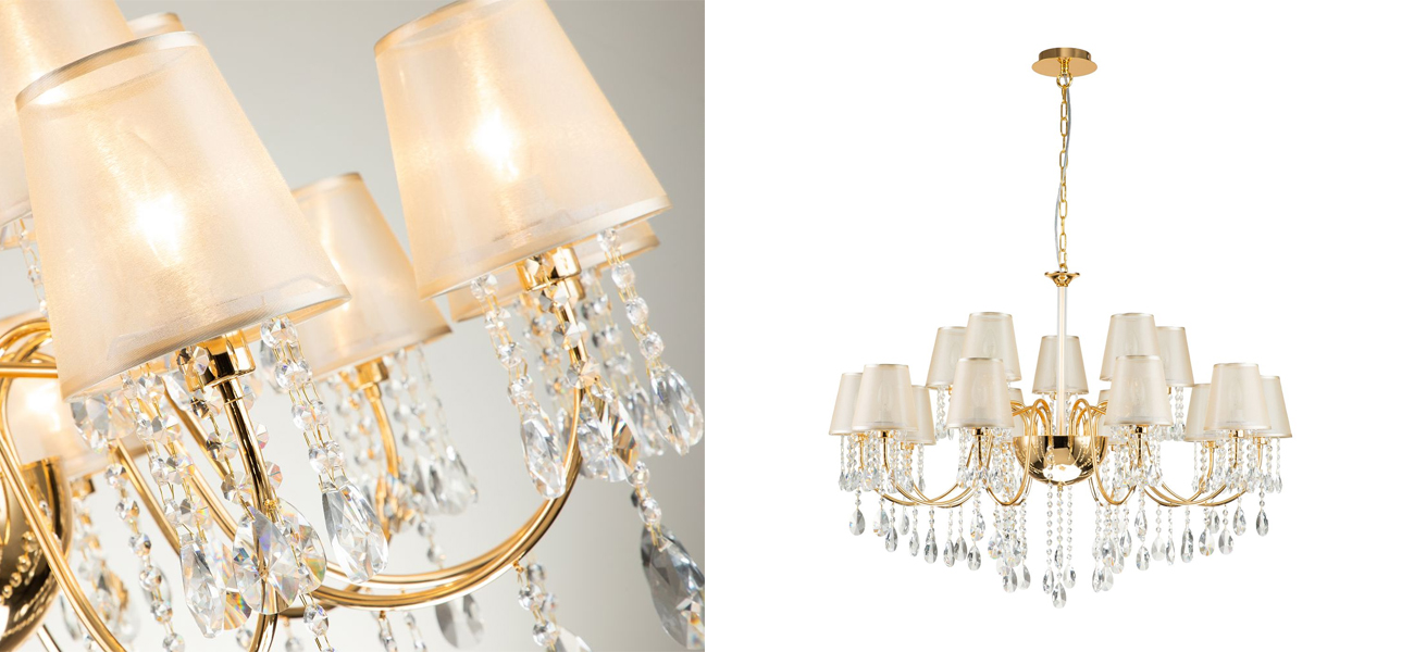 Двухъярусная люстра золотого цвета с хрустальным декором Dainty Light - фото