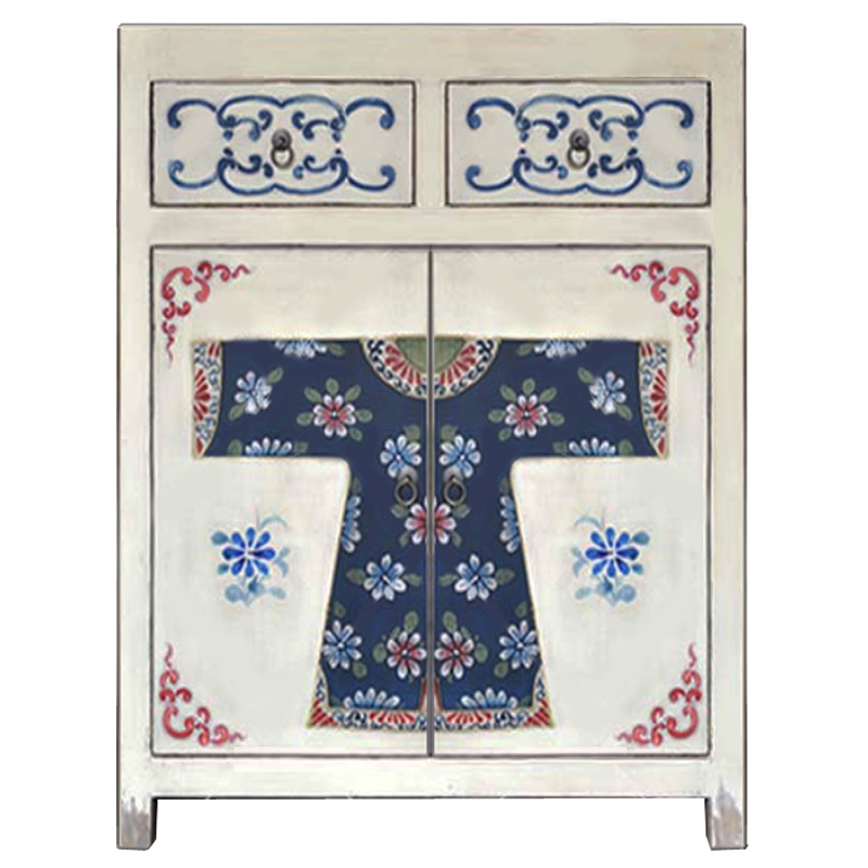 Белая тумба из массива сосны в Китайском стиле ручная роспись White Chinese Nightstand Белый Синий Зеленый Красный Белая тумба из массива сосны в Китайском стиле ручная роспись White Chinese Nightstand Белый Синий Зеленый Красный в Грозном | Loft Concept