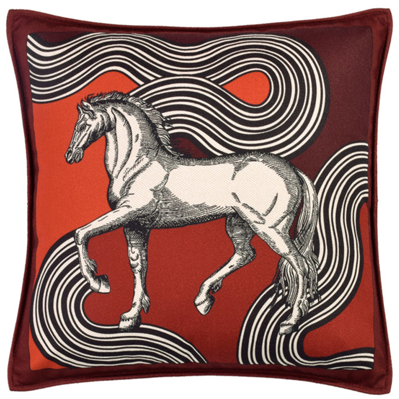 Декоративная подушка Hermes Horse 37 Бургундский красный Красный Черно-белый Декоративная подушка Hermes Horse 37 Бургундский красный Красный Черно-белый в Грозном | Loft Concept