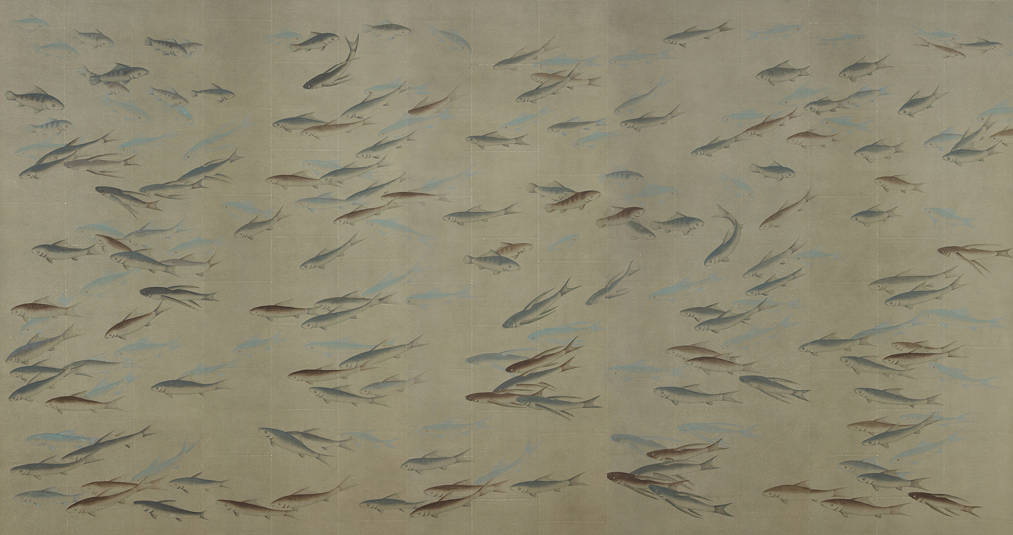 Обои ручная роспись Fishes Special Colourway on Lead Grey India tea paper Обои ручная роспись Fishes Special Colourway on Lead Grey India tea paper - постер Loft-Concept в Грозном