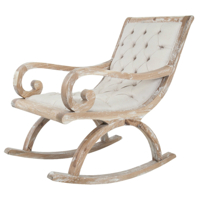Кресло-качалка с мягкой обивкой из льна Ella Armchair beige Бежевый Коричневый в Грозном | Loft Concept 