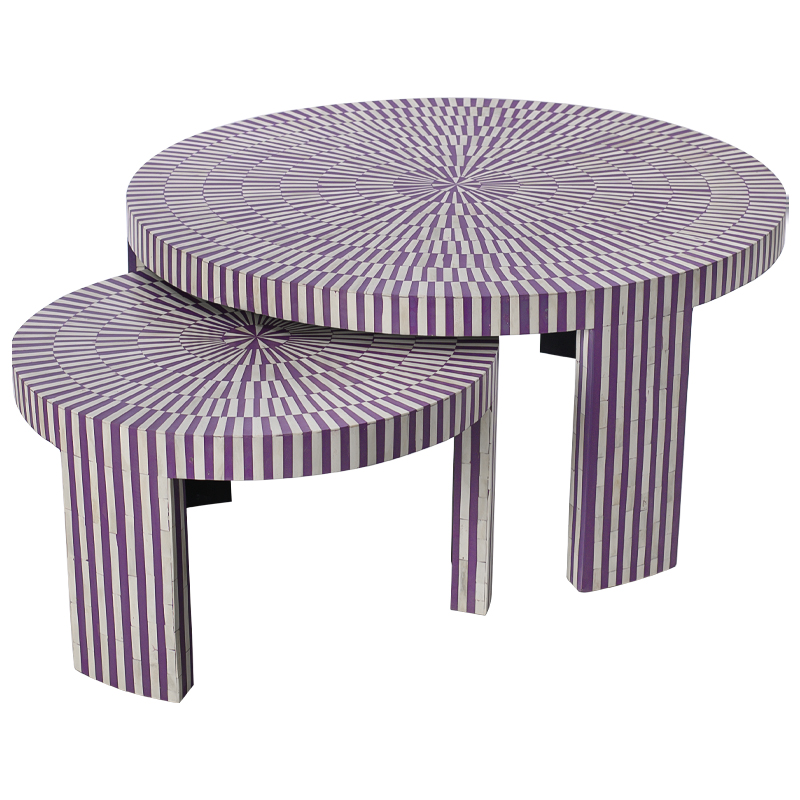 Комплект столиков Bone Inlay Round Violet Фиолетовый Белый Комплект столиков Bone Inlay Round Violet Фиолетовый Белый в Грозном | Loft Concept