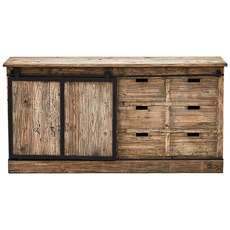 Комод с 6-ю ящиками и раздвижной дверцей лофт Ernesto Wood Commode Коричневый Черный Комод с 6-ю ящиками и раздвижной дверцей лофт Ernesto Wood Commode Коричневый Черный в Грозном | Loft Concept
