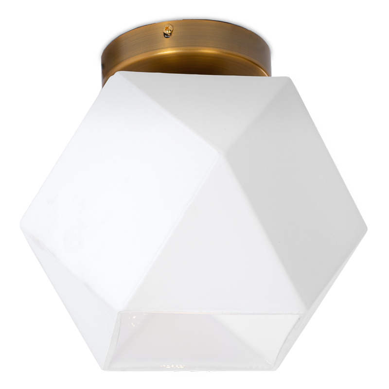 Потолочный светильник Sculptural Glass Faceted Flushm Milk Латунь сатинированная Белый Потолочный светильник Sculptural Glass Faceted Flushm Milk Латунь сатинированная Белый в Грозном | Loft Concept