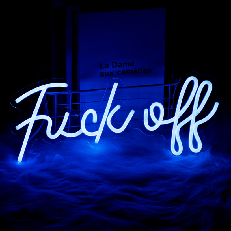 Неоновая настенная лампа Fuck Off Neon Wall Lamp Синий Синий Неоновая настенная лампа Fuck Off Neon Wall Lamp Синий Синий в Грозном | Loft Concept