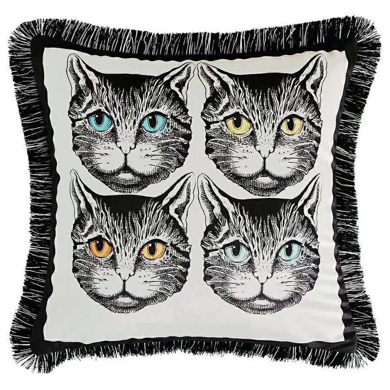 Декоративная подушка с вышивкой Cтиль Gucci Four Cats White Черно-белый Декоративная подушка с вышивкой Cтиль Gucci Four Cats White Черно-белый в Грозном | Loft Concept