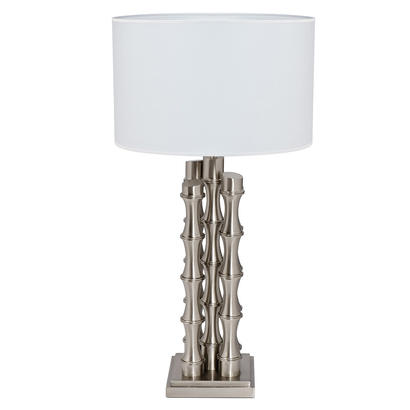 Настольная лампа с Белым Абажуром Damian Nickel Table Lamp Никель Сатин Белый Настольная лампа с Белым Абажуром Damian Nickel Table Lamp Никель Сатин Белый в Грозном | Loft Concept