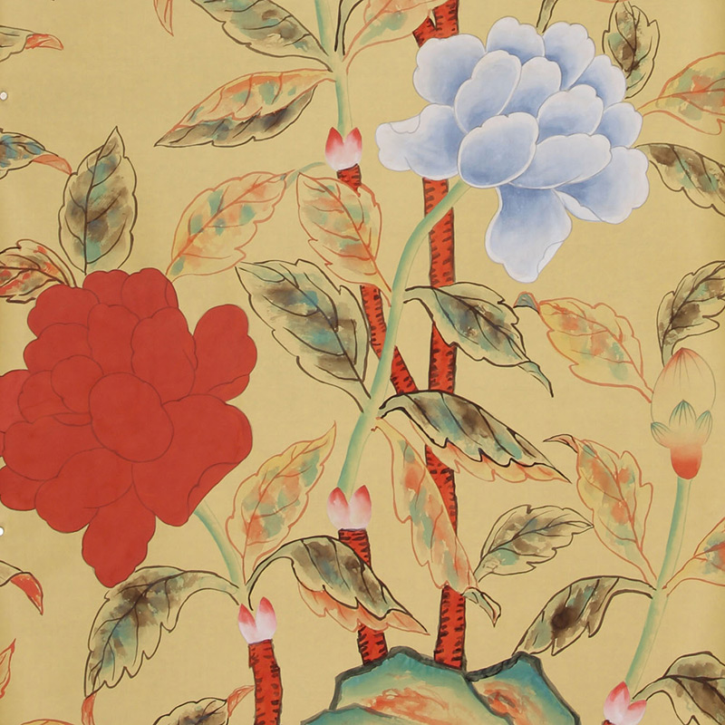 Обои ручная роспись Korean Peony Original colourway on Sienna Earth dyed silk Обои ручная роспись Korean Peony Original colourway on Sienna Earth dyed silk в Грозном | Loft Concept