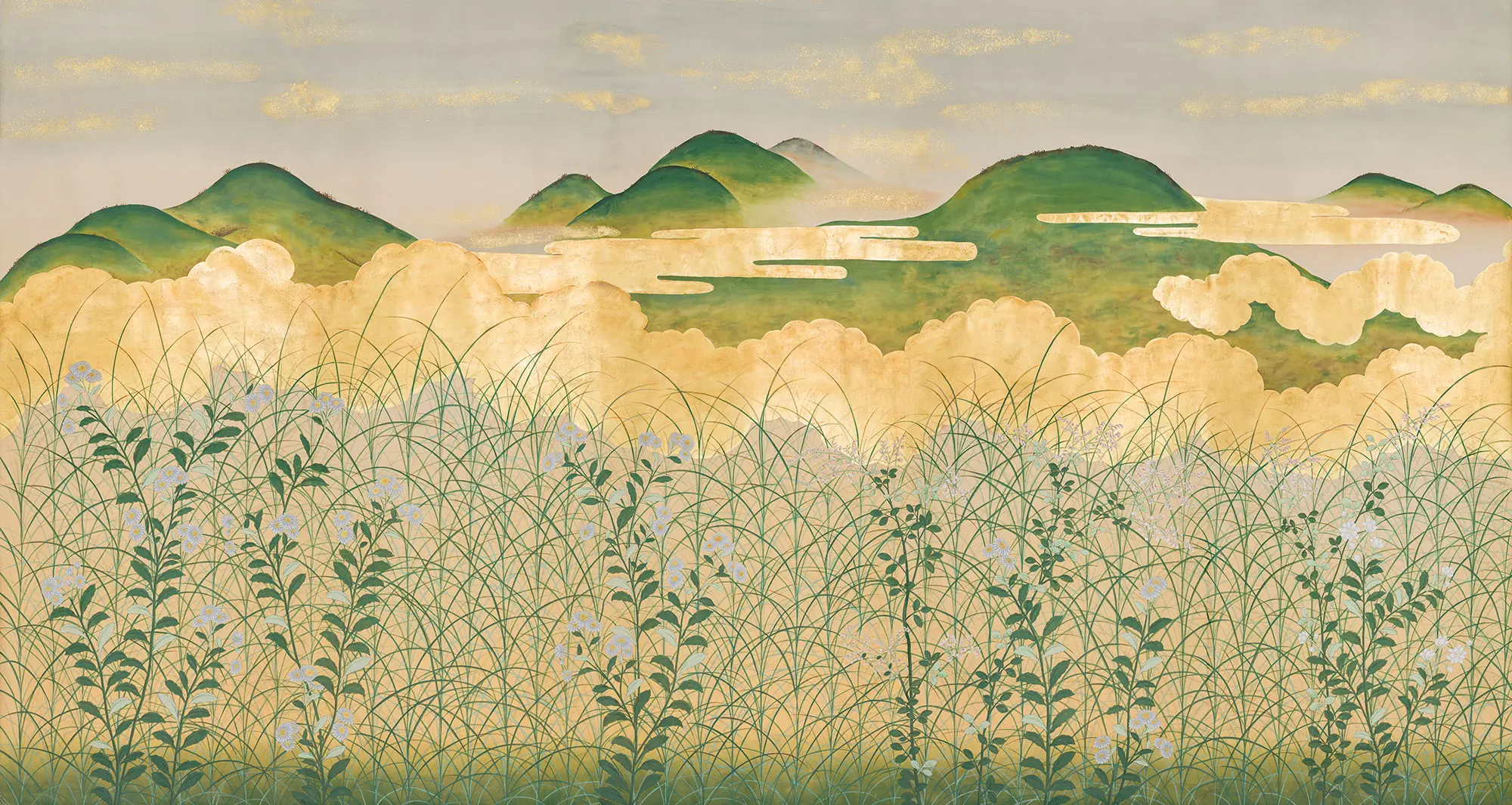 Обои ручная роспись The Plain of Musashi Original colourway on painted Xuan paper with gold ombre Обои ручная роспись The Plain of Musashi Original colourway on painted Xuan paper with gold ombre - постер Loft-Concept в Грозном