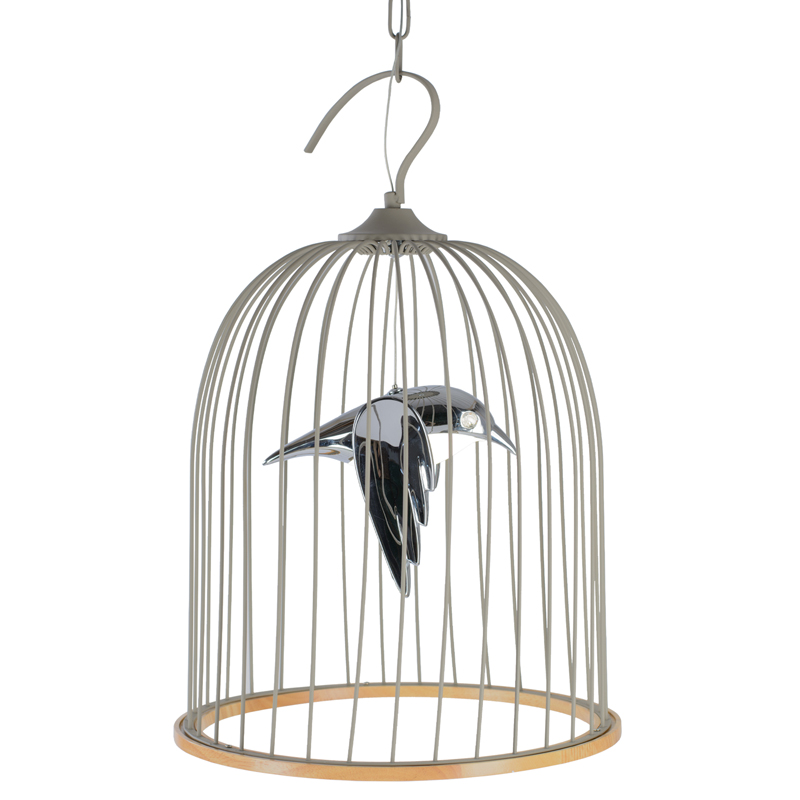 Подвесной светильник Bird in Cage Pendant Серый Хром Древесина Подвесной светильник Bird in Cage Pendant Серый Хром Древесина в Грозном | Loft Concept