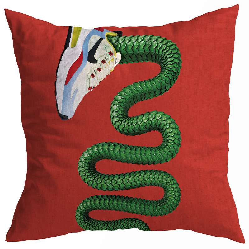 Декоративная подушка Seletti Cushion Sneaker Snake Красный Зеленый Декоративная подушка Seletti Cushion Sneaker Snake Красный Зеленый в Грозном | Loft Concept