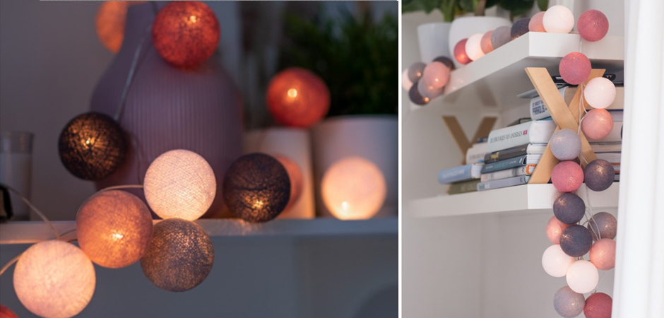 Гирлянда хлопковые фонарики Сotton Ball Dirty Rose - Loft-Concept в Грозном