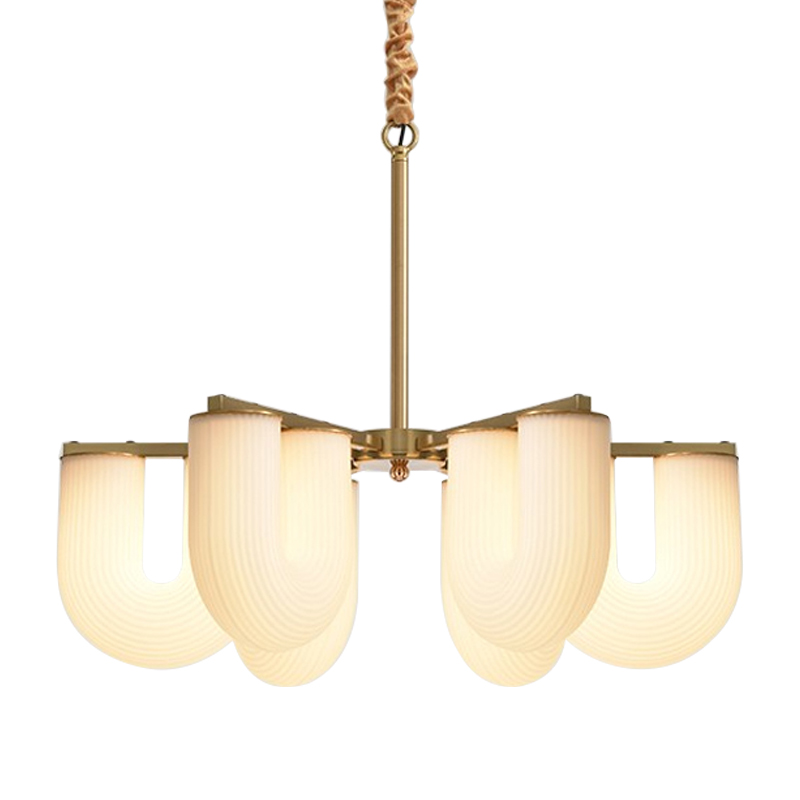 Люстра Berthe Arch Chandelier 6 плафонов Латунь Хром Белое матовое стекло Люстра Berthe Arch Chandelier 6 плафонов Латунь Хром Белое матовое стекло в Грозном | Loft Concept