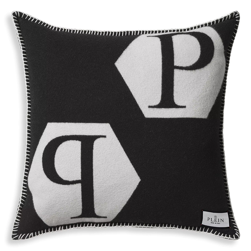 Подушка Philipp Plein Cushion Cashmere PP Logo 65 x 65 Black Черно-белый Подушка Philipp Plein Cushion Cashmere PP Logo 65 x 65 Black Черно-белый в Грозном | Loft Concept
