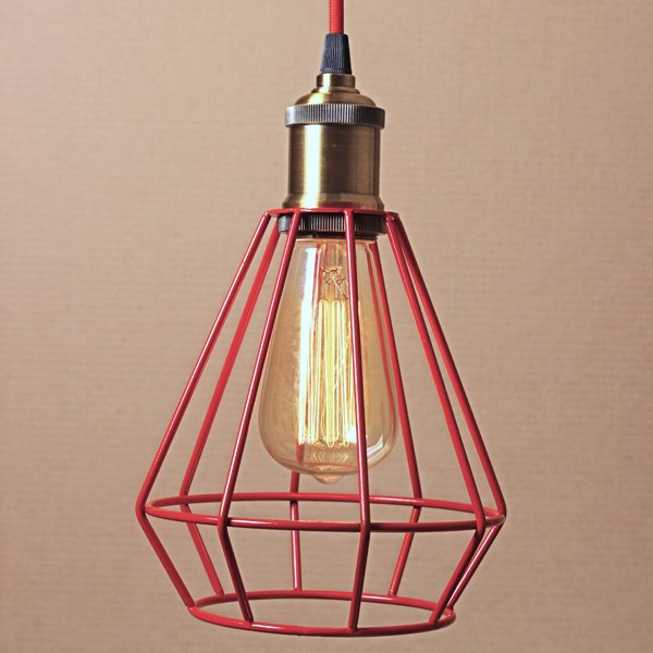 Подвесной светильник Wire Cage Pendant Punch Red Красный Подвесной светильник Wire Cage Pendant Punch Red Красный в Грозном | Loft Concept