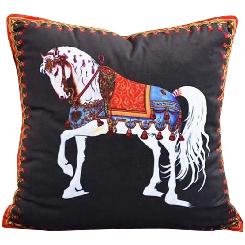 Декоративная подушка Hermes Horse 77 Черный Оранжевый Синий Белый Декоративная подушка Hermes Horse 77 Черный Оранжевый Синий Белый в Грозном | Loft Concept