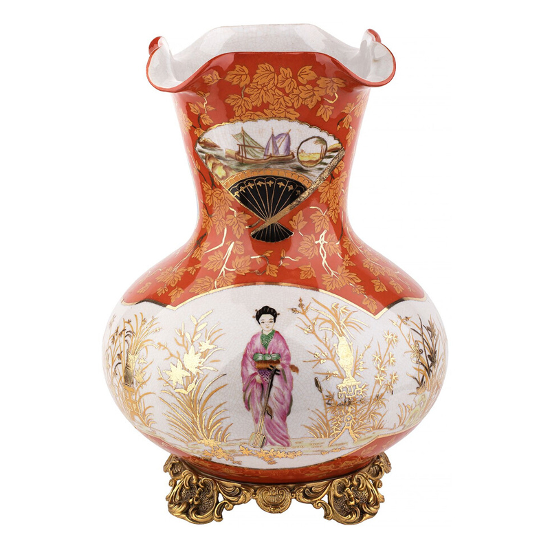 Ваза красного цвета с рисунком Chinoiserie Ceramics Белый Красный Бронза Ваза красного цвета с рисунком Chinoiserie Ceramics Белый Красный Бронза в Грозном | Loft Concept