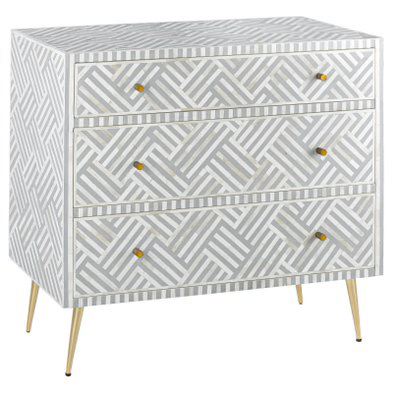 Комод инкрустация костью Gray Indian Bone Inlay 3 drawer Серый Белый Серый в Грозном | Loft Concept 