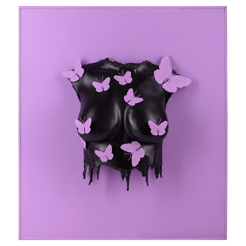 Аксессуар на стену Sculpture Female Torso Butterflies Framed Сиреневый Черный Аксессуар на стену Sculpture Female Torso Butterflies Framed Сиреневый Черный в Грозном | Loft Concept