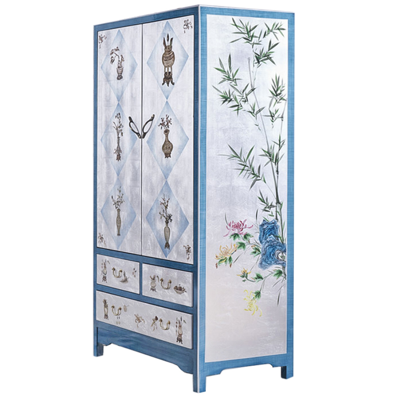 Голубой шкаф в Китайском стиле ручная роспись Blue Pearl Chinese Cabinet Голубой Перламутровый Мульти Голубой шкаф в Китайском стиле ручная роспись Blue Pearl Chinese Cabinet Голубой Перламутровый Мульти в Грозном | Loft Concept