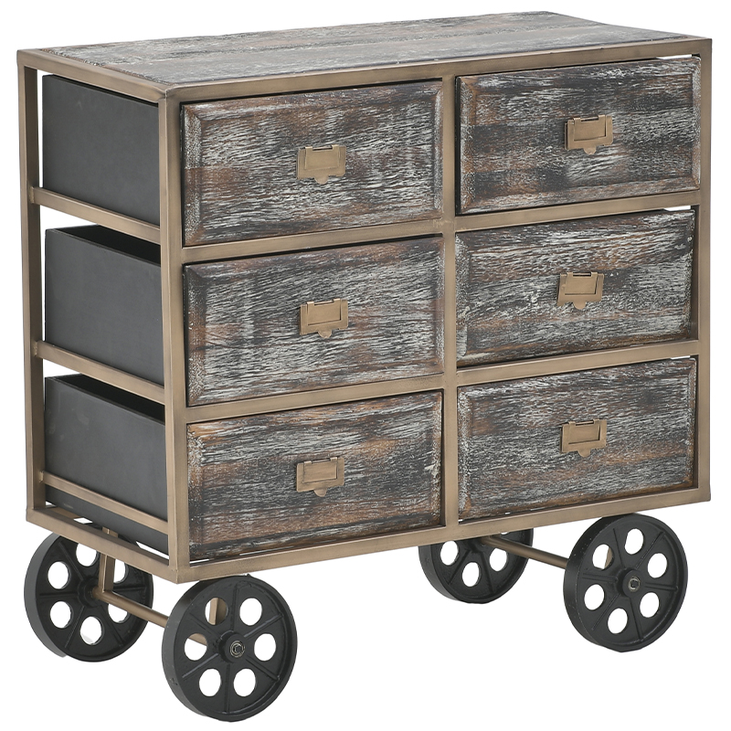 Комод в стиле лофт на колесах Vance Chest of Drawers Коричневый Золотой Комод в стиле лофт на колесах Vance Chest of Drawers Коричневый Золотой в Грозном | Loft Concept