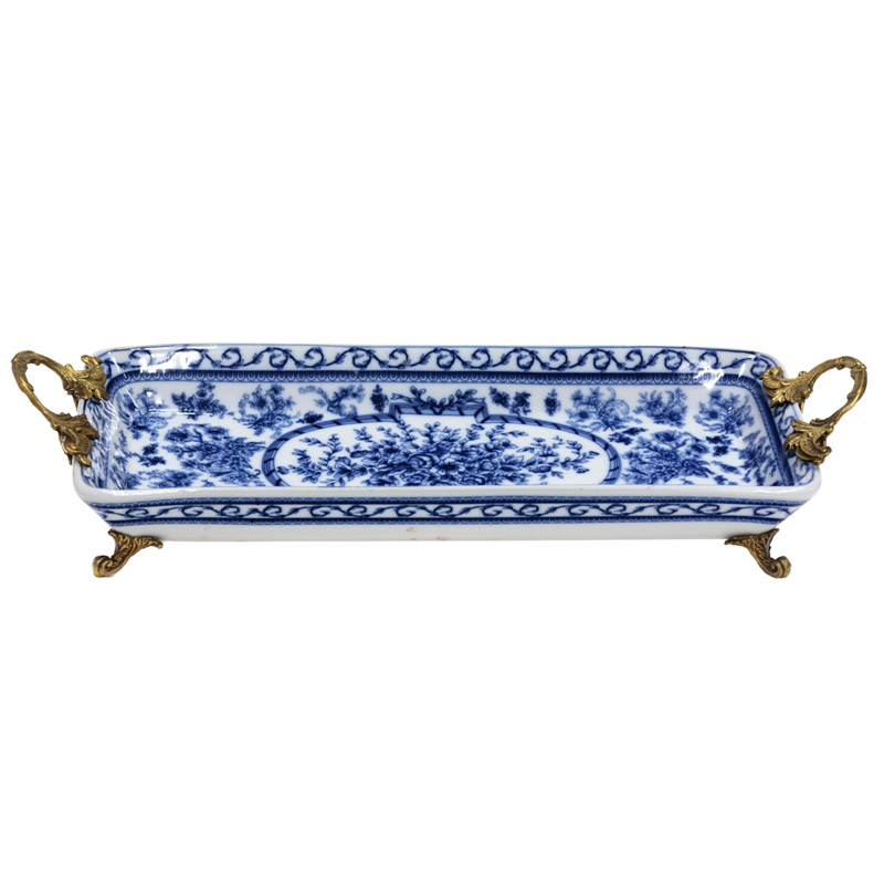Поднос Orianne Blue and Bronze Белый Синий Бронза Поднос Orianne Blue and Bronze Белый Синий Бронза в Грозном | Loft Concept