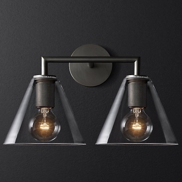 Бра RH Utilitaire Funnel Shade Double Sconce Black Прозрачное Стекло Темная бронза Бра RH Utilitaire Funnel Shade Double Sconce Black Прозрачное Стекло Темная бронза в Грозном | Loft Concept
