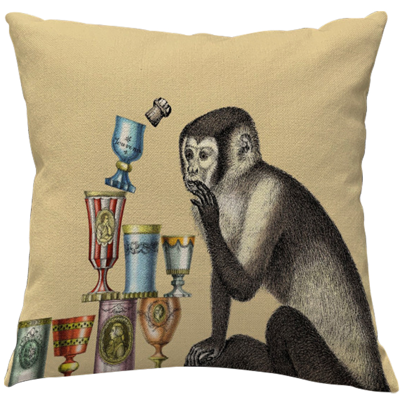 Декоративная подушка Fornasetti Aperitivo 2 Бежевый Серый Мульти Декоративная подушка Fornasetti Aperitivo 2 Бежевый Серый Мульти в Грозном | Loft Concept