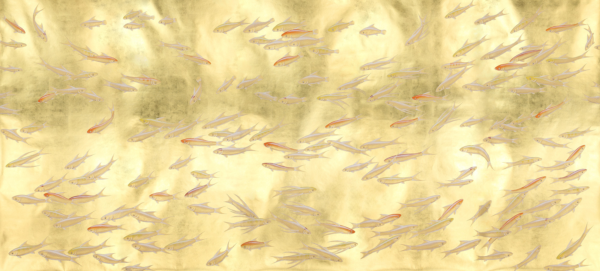 Обои ручная роспись Fishes Koi on Deep Rich Gold gilded paper Обои ручная роспись Fishes Koi on Deep Rich Gold gilded paper - постер Loft-Concept в Грозном