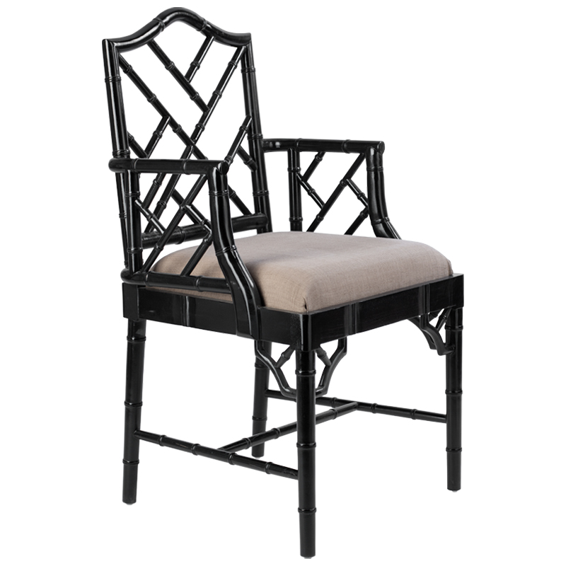 Black Chippendale Arm Chair Черный Бежево-серый Black Chippendale Arm Chair Черный Бежево-серый в Грозном | Loft Concept