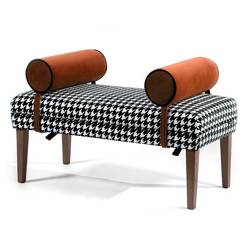 Банкетка Banquette PIED DE POULE Orange с принтом гусиная лапка Оранжевые валики Черно-белый Оранжевый в Грозном | Loft Concept 