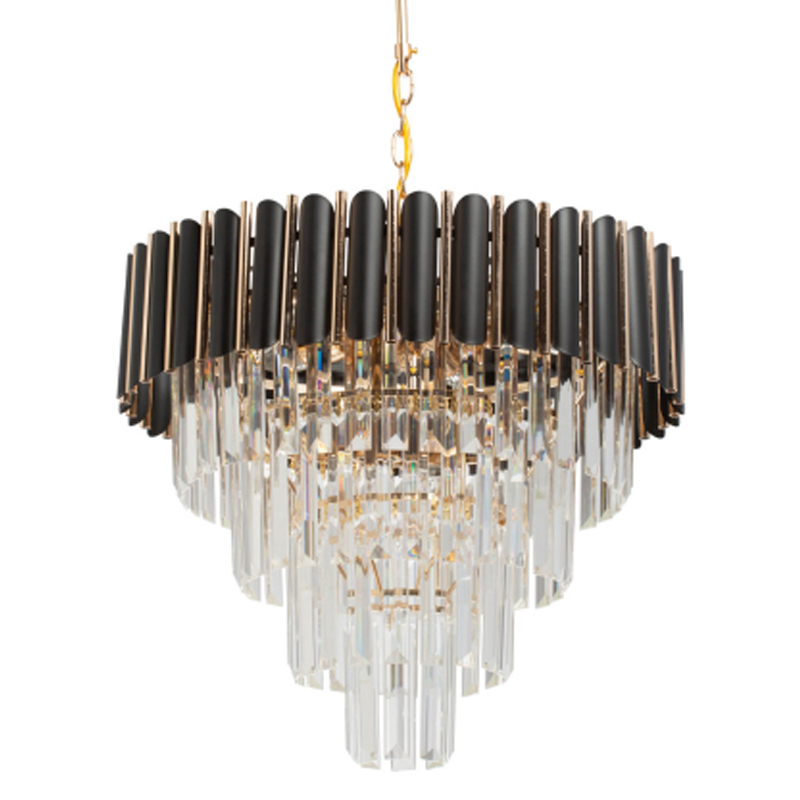 Люстра из черного металла с многоярусными подвесками из прозрачного хрусталя на золотой цепи Empire Black Chandelier Crystal Золотой Прозрачный Черный в Грозном | Loft Concept 