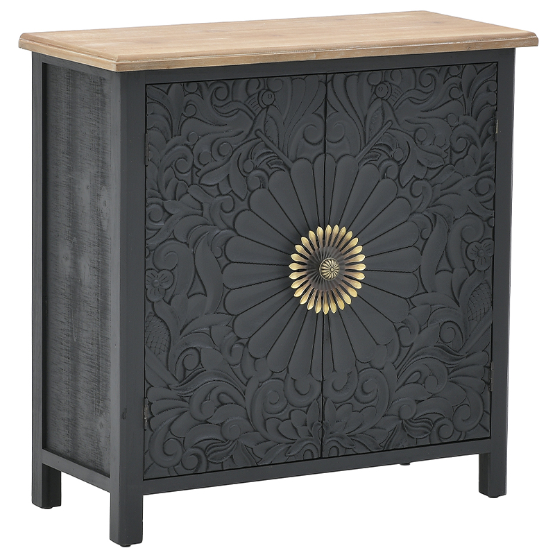 Комод с декорированным резным фасадом Eamon Chest of Drawers Grey Mango Черный Древесина Латунь Комод с декорированным резным фасадом Eamon Chest of Drawers Grey Mango Черный Древесина Латунь в Грозном | Loft Concept
