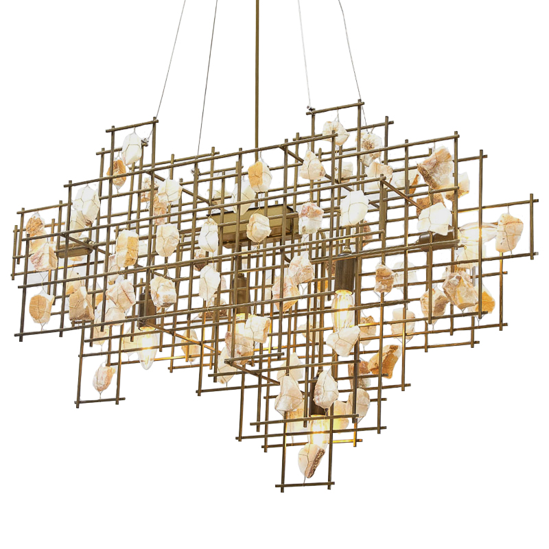 Люстра металлическая с подвесками из камня Geometric Stones Chandelier Бежевый Латунь Люстра металлическая с подвесками из камня Geometric Stones Chandelier Бежевый Латунь в Грозном | Loft Concept