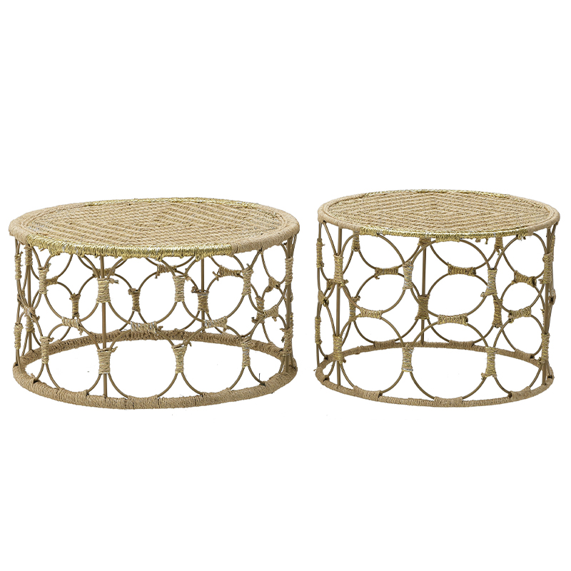 Комплект кофейных столиков Jute Metal Coffee Tables Золотой Бежевый в Грозном | Loft Concept 