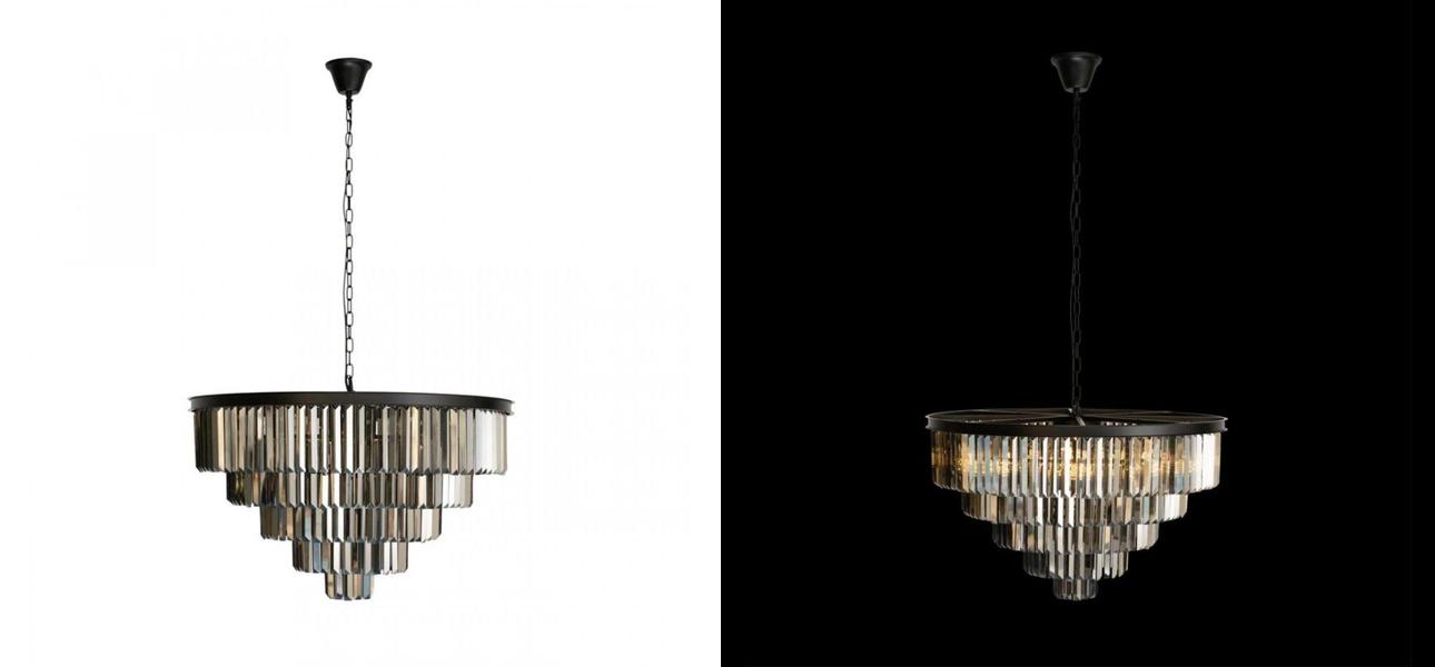 Круглая Люстра Odeon Black iron Five Layers Серое Стекло диаметр 80 см - фото №1